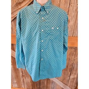 Wrangler teal bright geometric western button up size large cowboy rodeo unique